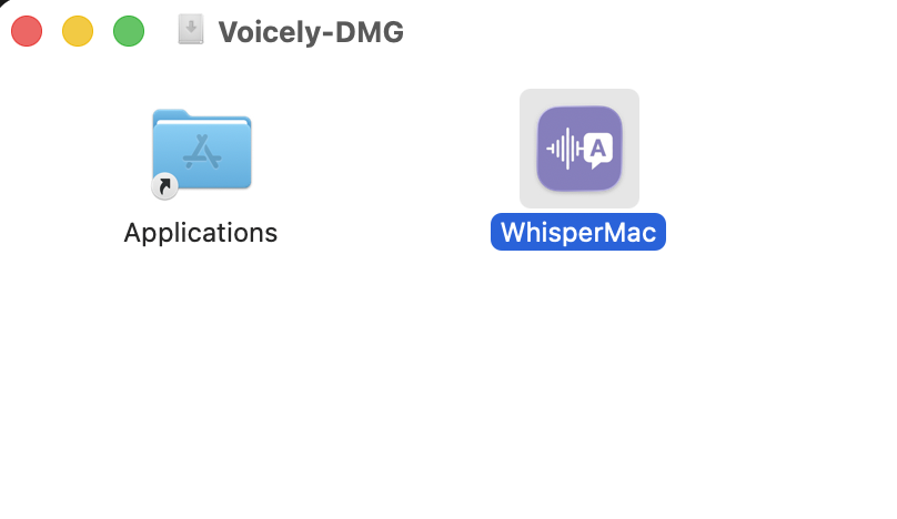 Voicely Type for macOS install guide: drag Voicely Type to the Applications folder